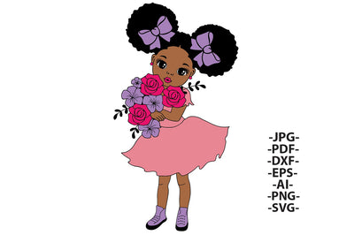 Afro Girl Svg, Black Girl Svg, Sweet Young Woman, Bouquet Roses Svg, Happy Girl Svg, Red Dress, Little Cute Kid, Svg Cut Files SVG 1uniqueminute 