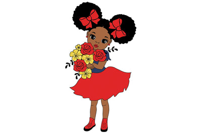 Afro Girl Svg, Black Girl Svg, Sweet Young Woman, Bouquet Roses Svg, Happy Girl Svg, Red Dress, Little Cute Kid, Svg Cut Files SVG 1uniqueminute 