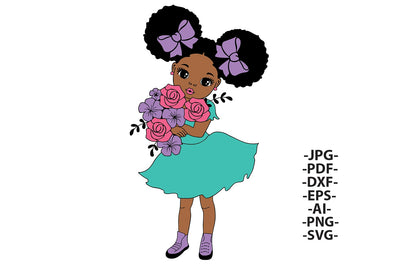 Afro Girl Svg, Black Girl Svg, Sweet Young Woman, Bouquet Roses Svg, Happy Girl Svg, Red Dress, Little Cute Kid, Svg Cut Files SVG 1uniqueminute 