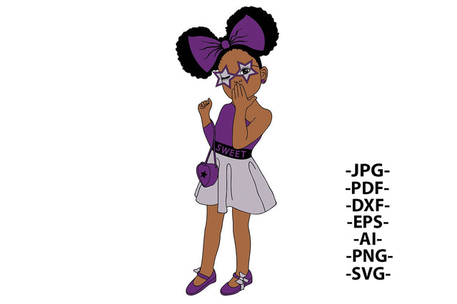 Afro Girl Svg, Eggplant Color, Sweet Girl Svg, Little Cute Girl,. Fashion Afro, Girl Give Kiss, Handbag Heart, Glasses Stars, Pink Ribbon SVG 1uniqueminute 