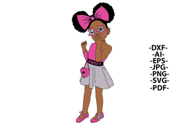 Afro Girl Svg, Eggplant Color, Sweet Girl Svg, Little Cute Girl,. Fashion Afro, Girl Give Kiss, Handbag Heart, Glasses Stars, Pink Ribbon SVG 1uniqueminute 