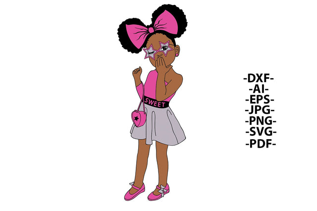Afro Girl Svg, Eggplant Color, Sweet Girl Svg, Little Cute Girl,. Fashion Afro, Girl Give Kiss, Handbag Heart, Glasses Stars, Pink Ribbon SVG 1uniqueminute 