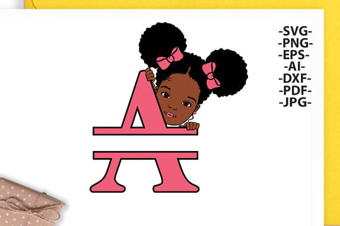 Afro Girl Svg Letter A, Alphabet Name Svg, Peeking girl Svg, Split alphabet Svg, Split letter Svg, Monogram name Svg, Black African Svg SVG 1uniqueminute 