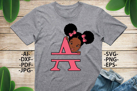 Afro Girl Svg Letter A, Alphabet Name Svg, Peeking girl Svg, Split alphabet Svg, Split letter Svg, Monogram name Svg, Black African Svg SVG 1uniqueminute 