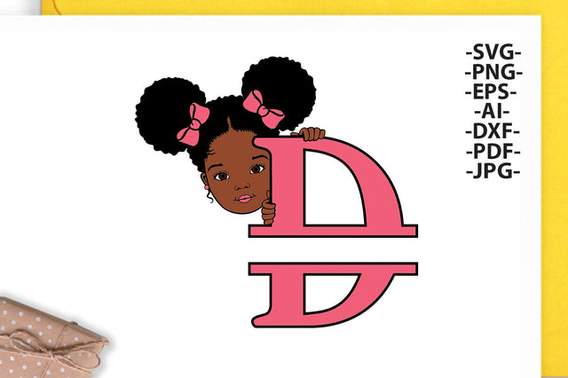 Afro Girl Svg Letter D, Alphabet Name Svg, Peeking girl Svg, Split alphabet Svg, Split letter Svg, Monogram name Svg, Black African Svg SVG 1uniqueminute 