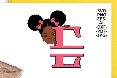 Afro Girl Svg Letter E, Alphabet Name Svg, Peeking girl Svg, Split alphabet Svg, Split letter Svg, Monogram name Svg, Black African Svg SVG 1uniqueminute 