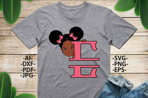 Afro Girl Svg Letter E, Alphabet Name Svg, Peeking girl Svg, Split alphabet Svg, Split letter Svg, Monogram name Svg, Black African Svg SVG 1uniqueminute 