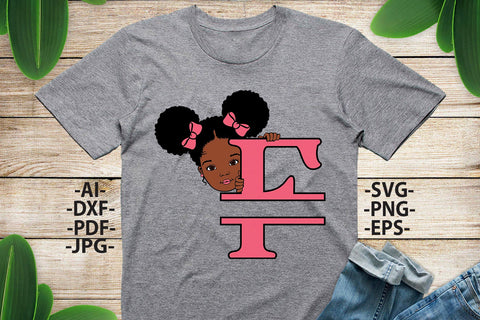 Afro Girl Svg Letter F, Alphabet Name Svg, Peeking girl Svg, Split alphabet Svg, Split letter Svg, Monogram name Svg, Black African Svg SVG 1uniqueminute 