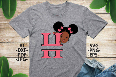Afro Girl Svg Letter H, Alphabet Name Svg, Peeking girl Svg, Split alphabet Svg, Split letter Svg, Monogram name Svg, Black African Svg SVG 1uniqueminute 
