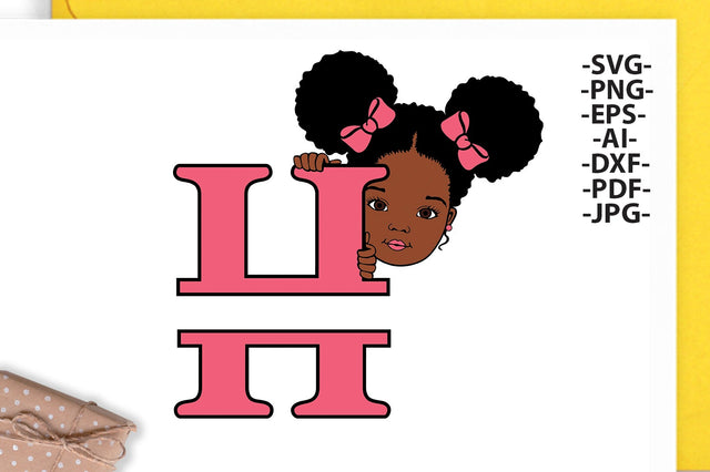 Afro Girl Svg Letter H, Alphabet Name Svg, Peeking girl Svg, Split alphabet Svg, Split letter Svg, Monogram name Svg, Black African Svg SVG 1uniqueminute 
