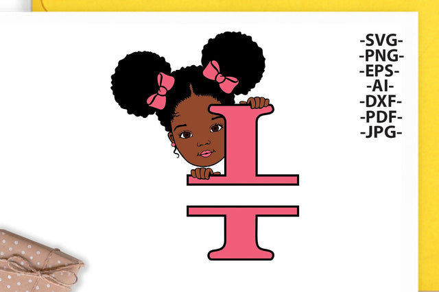 Afro Girl Svg Letter I, Alphabet Name Svg, Peeking girl Svg, Split alphabet Svg, Split letter Svg, Monogram name Svg, Black African Svg SVG 1uniqueminute 