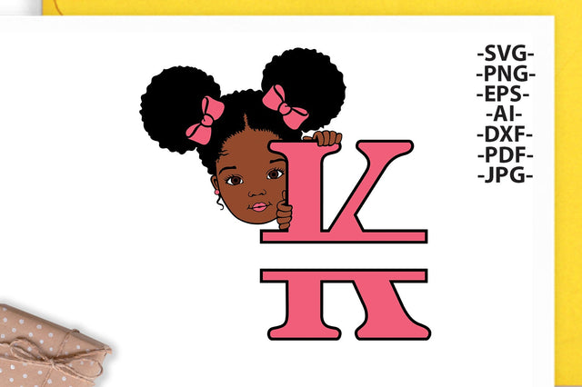 Afro Girl Svg Letter K, Alphabet Name Svg, Peeking girl Svg, Split alphabet Svg, Split letter Svg, Monogram name Svg, Black African Svg SVG 1uniqueminute 