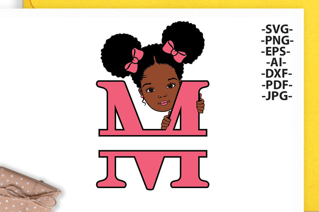 Afro Girl Svg Letter M, Alphabet Name Svg, Peeking girl Svg, Split alphabet Svg, Split letter Svg, Monogram name Svg, Black African Svg SVG 1uniqueminute 