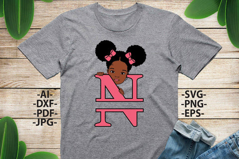 Afro Girl Svg Letter N, Alphabet Name Svg, Peeking girl Svg, Split alphabet Svg, Split letter Svg, Monogram name Svg, Black African Svg SVG 1uniqueminute 