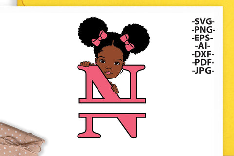 Afro Girl Svg Letter N, Alphabet Name Svg, Peeking girl Svg, Split alphabet Svg, Split letter Svg, Monogram name Svg, Black African Svg SVG 1uniqueminute 