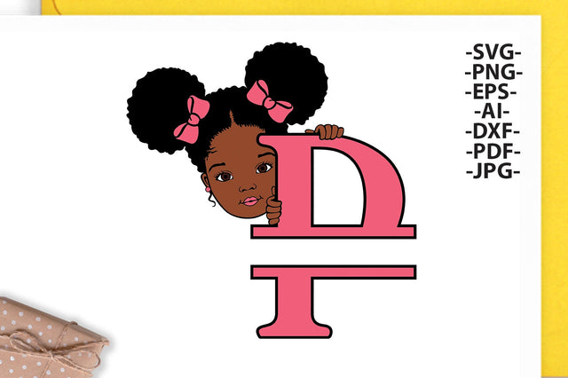 Afro Girl Svg Letter P, Alphabet Name Svg, Peeking girl Svg, Split alphabet Svg, Split letter Svg, Monogram name Svg, Black African Svg SVG 1uniqueminute 
