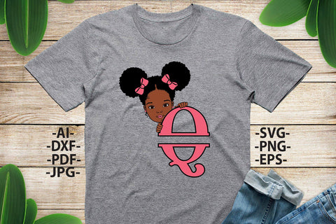 Afro Girl Svg Letter Q, Alphabet Name Svg, Peeking girl Svg, Split alphabet Svg, Split letter Svg, Monogram name Svg, Black African Svg SVG 1uniqueminute 