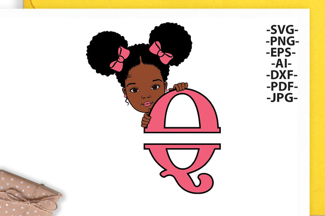Afro Girl Svg Letter Q, Alphabet Name Svg, Peeking girl Svg, Split alphabet Svg, Split letter Svg, Monogram name Svg, Black African Svg SVG 1uniqueminute 
