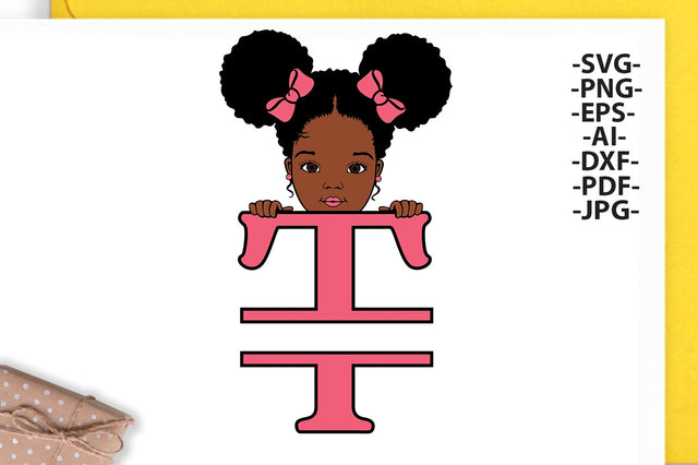 Afro Girl Svg Letter T, Alphabet Name Svg, Peeking girl Svg, Split alphabet Svg, Split letter Svg, Monogram name Svg, Black African Svg SVG 1uniqueminute 