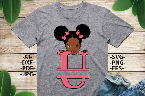 Afro Girl Svg Letter U, Alphabet Name Svg, Peeking girl Svg, Split alphabet Svg, Split letter Svg, Monogram name Svg, Black African Svg SVG 1uniqueminute 