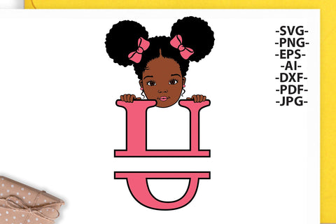 Afro Girl Svg Letter U, Alphabet Name Svg, Peeking girl Svg, Split alphabet Svg, Split letter Svg, Monogram name Svg, Black African Svg SVG 1uniqueminute 