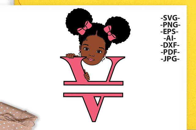 Afro Girl Svg Letter V, Alphabet Name Svg, Peeking girl Svg, Split alphabet Svg, Split letter Svg, Monogram name Svg, Black African Svg SVG 1uniqueminute 