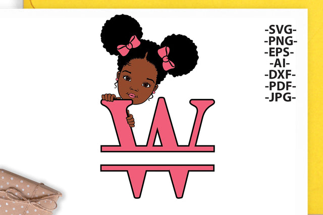 Afro Girl Svg Letter W, Alphabet Name Svg, Peeking girl Svg, Split alphabet Svg, Split letter Svg, Monogram name Svg, Black African Svg SVG 1uniqueminute 