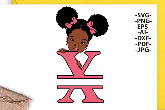 Afro Girl Svg Letter X, Alphabet Name Svg, Peeking girl Svg, Split alphabet Svg, Split letter Svg, Monogram name Svg, Black African Svg SVG 1uniqueminute 