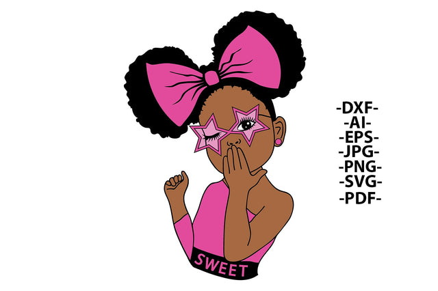Afro Girl Svg, Sweet Girl Svg, Fashion, Girl Give Kiss, Glasses Stars, Pink Ribbon, Cute Kid, Svg Files for Cricut SVG 1uniqueminute 