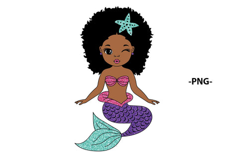 Afro Mermaid Svg, Black Mermaid Svg, Ocean Girl, Black Woman Clipart, Afro Woman Svg, Glamour Female, 3 PNG Glitter Files Svg Cut Files SVG 1uniqueminute 
