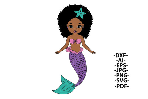 Afro Mermaid Svg, Black Mermaid Svg, Ocean Girl, Black Woman Clipart, Afro Woman Svg, Glamour Female, 3 PNG Glitter Files Svg Cut Files SVG 1uniqueminute 