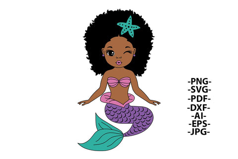 Afro Mermaid Svg, Black Mermaid Svg, Ocean Girl, Black Woman Clipart, Afro Woman Svg, Glamour Female, 3 PNG Glitter Files Svg Cut Files SVG 1uniqueminute 