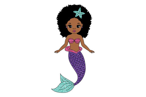 Afro Mermaid Svg, Black Mermaid Svg, Ocean Girl, Black Woman Clipart, Afro Woman Svg, Glamour Female, 3 PNG Glitter Files Svg Cut Files SVG 1uniqueminute 