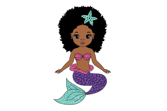 Afro Mermaid Svg, Black Mermaid Svg, Ocean Girl, Black Woman Clipart, Afro Woman Svg, Glamour Female, 3 PNG Glitter Files Svg Cut Files SVG 1uniqueminute 