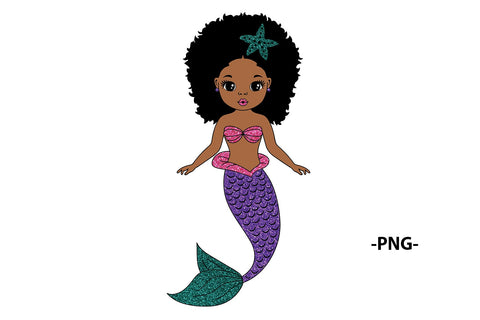 Afro Mermaid Svg, Black Mermaid Svg, Ocean Girl, Black Woman Clipart, Afro Woman Svg, Glamour Female, 3 PNG Glitter Files Svg Cut Files SVG 1uniqueminute 