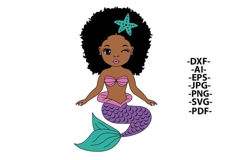 Afro Mermaid Svg, Black Mermaid Svg, Ocean Girl, Black Woman Clipart, Afro Woman Svg, Glamour Female SVG 1uniqueminute 