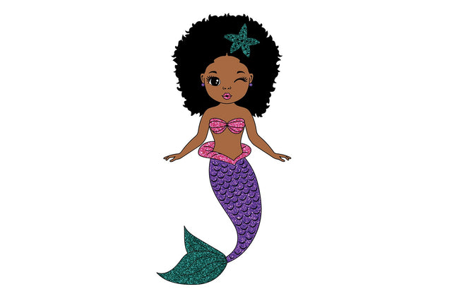 Afro Mermaid Svg, Black Mermaid Svg, Ocean Girl, Black Woman Svg Clipart, Afro Woman Svg, Glamour Female, 3 PNG Glitter Files Svg Cut Files SVG 1uniqueminute 
