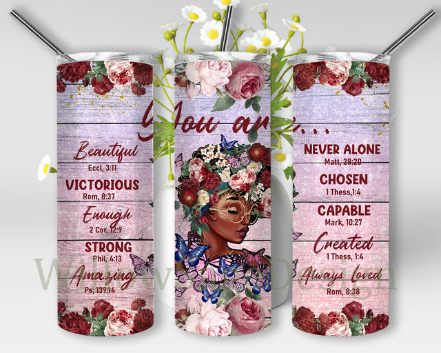 Afro Woman Floral 20oz Skinny Tumbler, Christian Bible Tumbler Wrap, African American Tumbler Png, Religious Sublimation Design, Digital Download Sublimation WillowSageDesign 