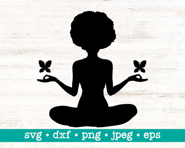 Afro yoga svg, Afro yoga png, Afro svg, Meditation lotus pose svg, Afro svg, Yoga svg, Zen svg, Yoga lotus svg, Black history month svg SVG MAKStudion 