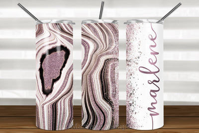 Agate Skinny Tumbler 20oz | Add your Name | Rose Gold and Back | White BG Sublimation Marlene Campos 