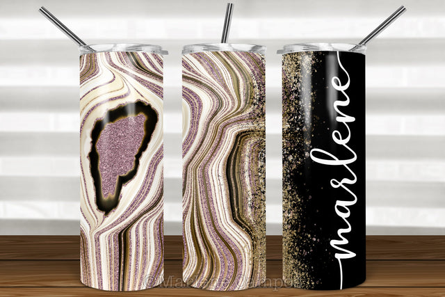 Agate Skinny Tumbler 20oz | Add your Name | Rose Gold and Gold | Black BG Sublimation Marlene Campos 
