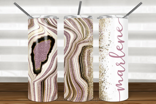 Agate Skinny Tumbler 20oz | Add your Name | Rose Gold and Gold | White BG Sublimation Marlene Campos 
