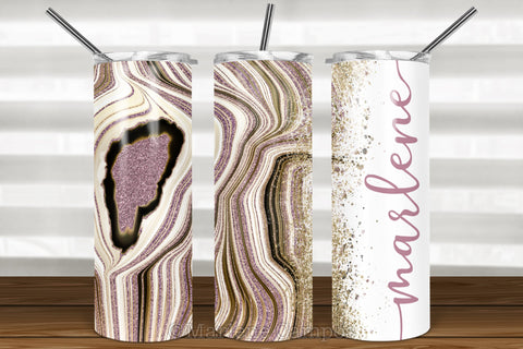Agate Skinny Tumbler 20oz | Add your Name | Rose Gold and Gold | White BG Sublimation Marlene Campos 