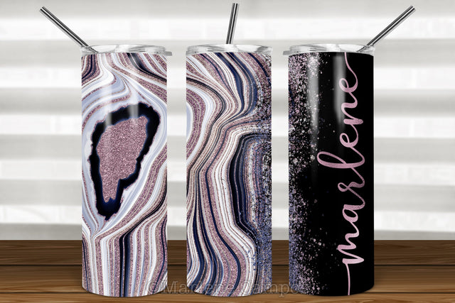 Agate Skinny Tumbler 20oz | Add your Name | Rose Gold and Navy | Black BG Sublimation Marlene Campos 