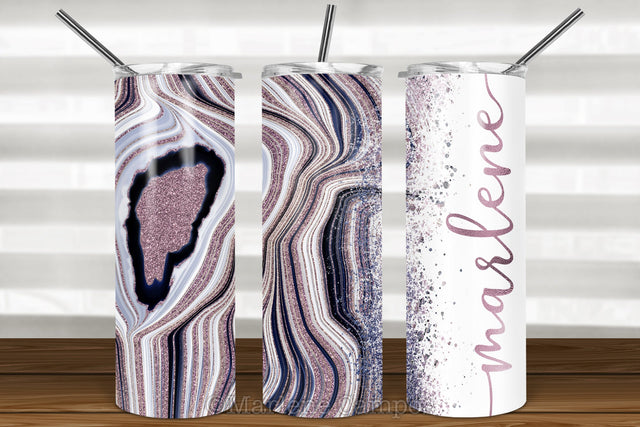 Agate Skinny Tumbler 20oz | Add your Name | Rose Gold and Navy | White BG Sublimation Marlene Campos 