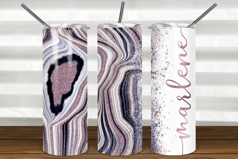 Agate Skinny Tumbler 20oz | Add your Name | Rose Gold and Navy | White BG Sublimation Marlene Campos 