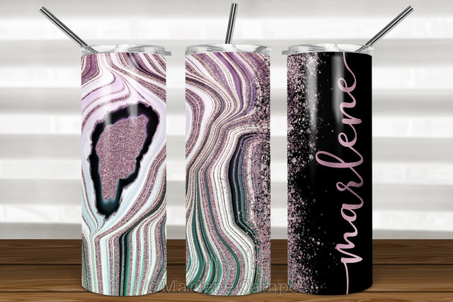 Agate Skinny Tumbler 20oz | Add your Name | Rose Gold and Turquoise | Black BG Sublimation Marlene Campos 