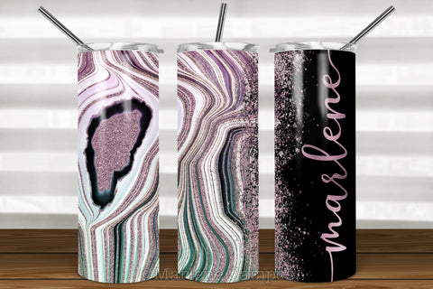 Agate Skinny Tumbler 20oz | Add your Name | Rose Gold and Turquoise | Black BG Sublimation Marlene Campos 