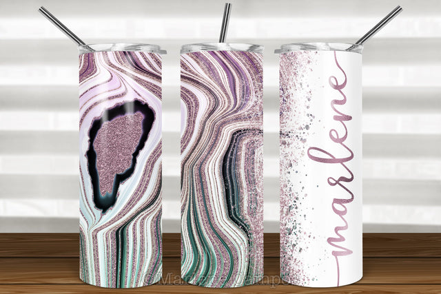 Agate Skinny Tumbler 20oz | Add your Name | Rose Gold and Turquoise | White BG Sublimation Marlene Campos 