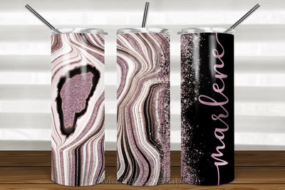 Agate Skinny Tumbler 20oz | Add your Name | Rose Gold | Black BG Sublimation Marlene Campos 